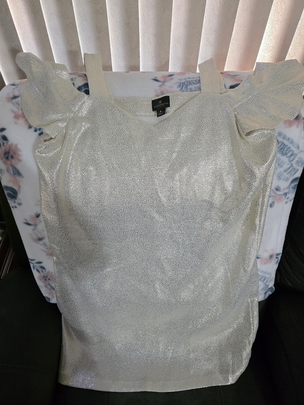 Worthington Metallic Silver Cold-Shoulder Dress